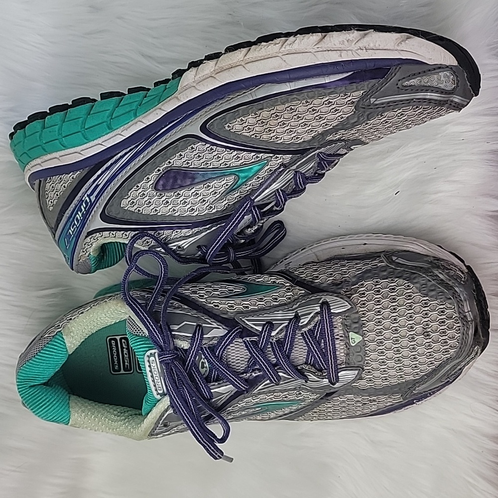 BROOKS Ghost 7 Gray Teal Lace Up Running Athletic Active Performance Sneaker 9.5
